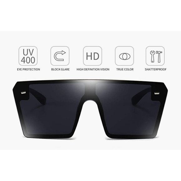 Shiny Black Square Oversized Sunglasses Rectangular Rimless Mirror Sunglasses - Picture 6 of 8